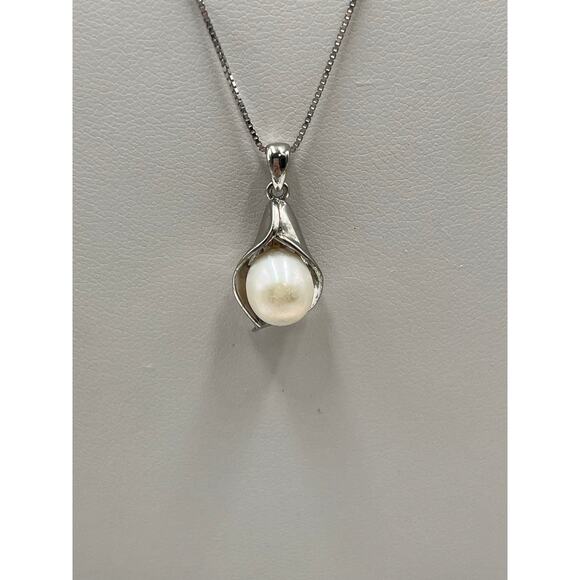 CP Sterling Silver White Freshwater Cultured Pearl Pendant Chain Necklace 18” - Picture 2 of 11